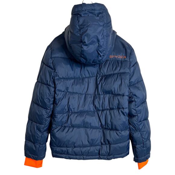 SPYDER Hooded Puffer Jacket in Blue & Orange Boys Winter Coat Size 7/8 Youth - Picture 2 of 10
